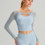 Light Blue Cut Out Long Sleeve Top--Light Support