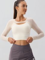 Beige Cut Out Long Sleeve Top--Light Support - Image 3