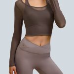 Coffee U Neck Long Sleeve Top - Light Support