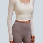 Off White U Neck Long Sleeve Top - Light Support