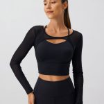 Black Cut Out Long Sleeve Top--Light Support