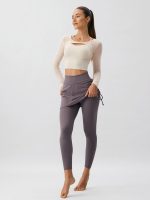 Beige Cut Out Long Sleeve Top--Light Support - Image 2