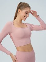 Pink Cutout Ruched Long Sleeve Top - Image 3