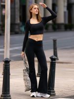 Black Cutout Ruched Long Sleeve Top - Image 3