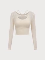 Beige Cut Out Long Sleeve Top--Light Support - Image 5