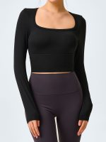 Black Cutout Ruched Long Sleeve Top - Image 7