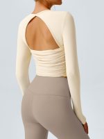 Beige Cutout Ruched Long Sleeve Top - Image 5