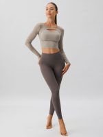 Khaki Cut Out Long Sleeve Top--Light Support - Image 4