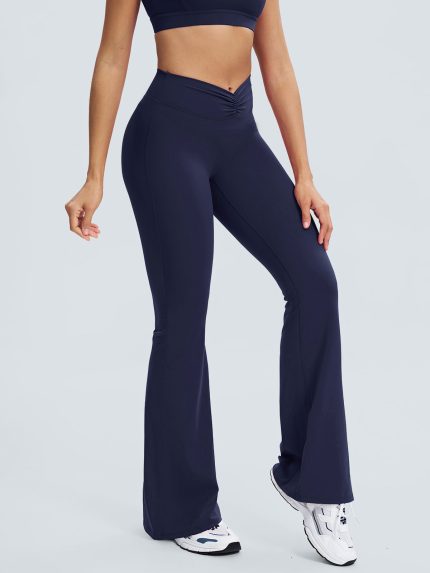 Navy Ruched High-Waisted Yoga 31" Pants