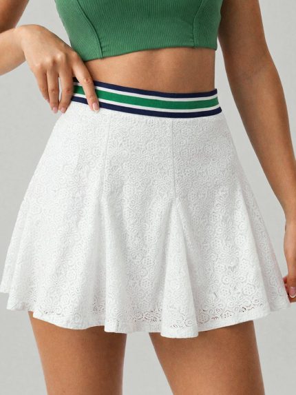 Textured Contrast Trim Sports Skirt