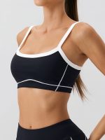 Black Contrast Strap Sports Bra -  Light Support