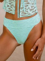 Cyan Textured High Cut Bikini Bottom