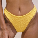 Yellow Textured Floral Bikini Bottom