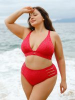 Red Textured Plus Size Bikini Bottom - Image 4