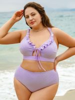Purple Floral Textured Plus Size Bikini Bottom - Image 3
