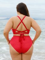 Red Textured Plus Size Bikini Bottom - Image 5