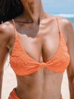 Orange Floral Jacquard Knot Bikini Top