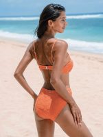 Orange Floral Jacquard Knot Bikini Top - Image 2