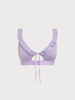 Purple Ruffled Drawstring Plus Size Bikini Top - Image 6