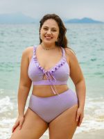 Purple Ruffled Drawstring Plus Size Bikini Top - Image 5