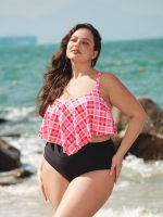 Red Plaid Layered Plus Size Tankini Top - Image 4