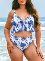 Blue Floral Plus Size Tankini Top - Image 2