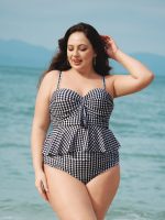 Black Gingham Plus Size Tankini Top - Image 4