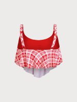 Red Plaid Layered Plus Size Tankini Top - Image 6