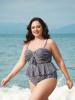Black Gingham Plus Size Tankini Top - Image 5
