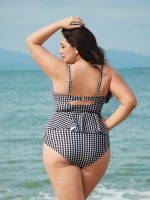 Black Gingham Plus Size Tankini Top - Image 2