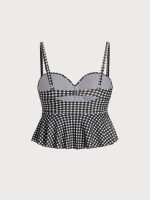 Black Gingham Plus Size Tankini Top - Image 7