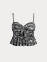 Black Gingham Plus Size Tankini Top - Image 6