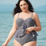 Black Gingham Plus Size Tankini Top