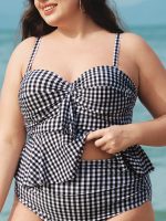 Black Gingham Plus Size Tankini Top - Image 3