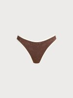 Dark Coffee Textured Contrast Bikini Bottom - Image 6