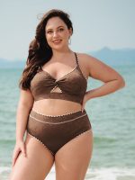 Dark Coffee Textured Plus Size Bikini Bottom - Image 4