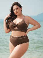 Dark Coffee Textured Plus Size Bikini Bottom - Image 5