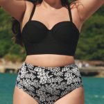 Black Floral Petal-Print Plus Size Bikini Bottom