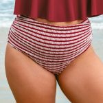 Wine Red Stripe Plus Size Bikini Bottom