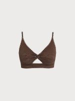 Dark Coffee Textured Cutout Plus Size Bikini Top - Image 7