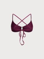 Burgundy Textured V Notch Bikini Top - Image 8