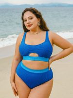Blue Contrast Cut Out Plus Size Bikini Top - Image 5