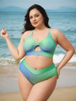 Green Cutout X Cross Plus Size Bikini Top - Image 4