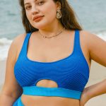 Blue Contrast Cut Out Plus Size Bikini Top