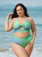 Green Cutout X Cross Plus Size Bikini Top - Image 3