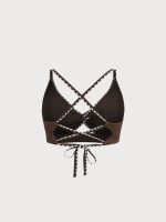 Dark Coffee Textured Cutout Plus Size Bikini Top - Image 8
