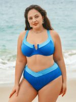 Blue Contrast V-Notch Plus Size Bikini Top - Image 4