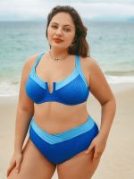 Blue Contrast V-Notch Plus Size Bikini Top - Image 5