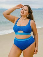Blue Contrast Cut Out Plus Size Bikini Top - Image 4