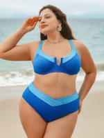 Blue Contrast V-Notch Plus Size Bikini Top - Image 3